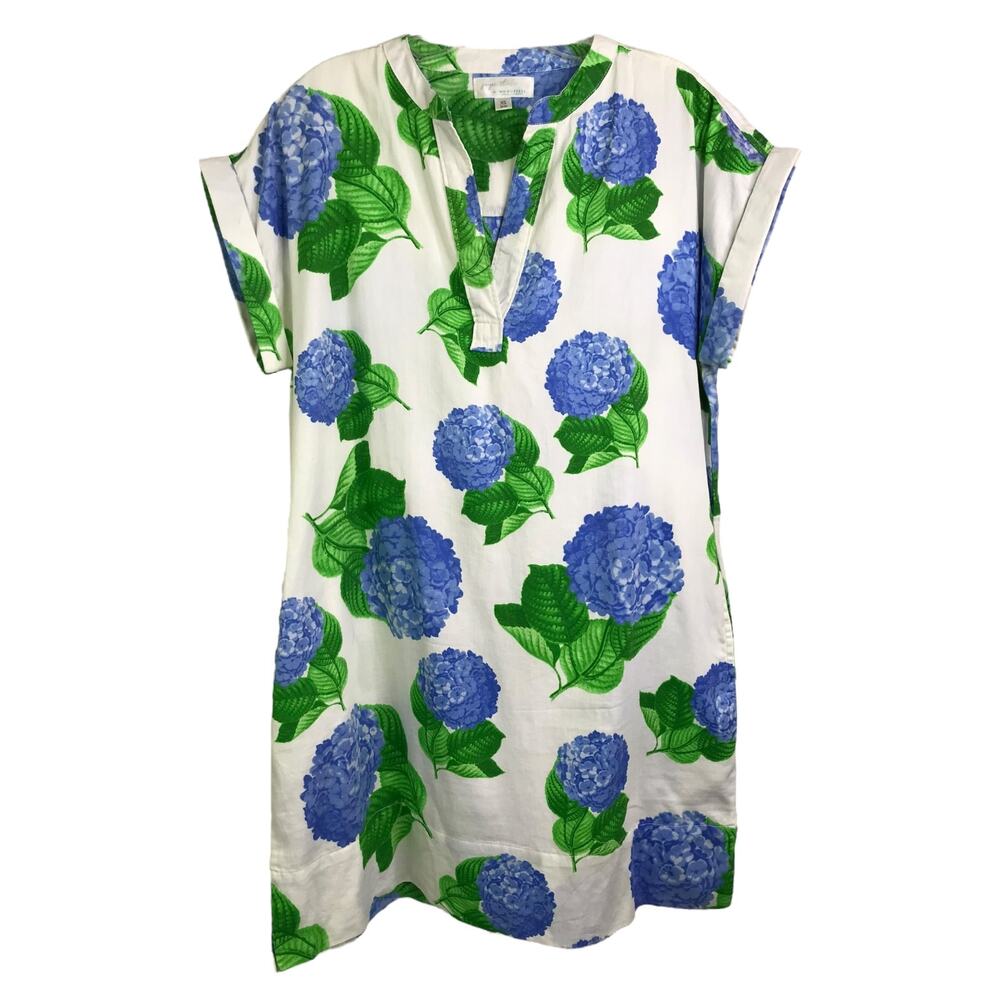 Jayes Studio Dress Womens Size XS White/Blue Floral Short Sleeve V-Neck Summer‎